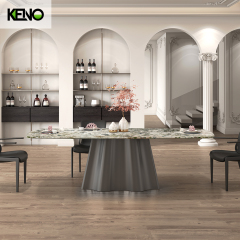 Light Blue Dining Tables and Chairs Heavy Duty Dine Furniture Gold Base Ceramic/Marble Dinning Table