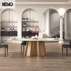 Light Blue Dining Tables and Chairs Heavy Duty Dine Furniture Gold Base Ceramic/Marble Dinning Table