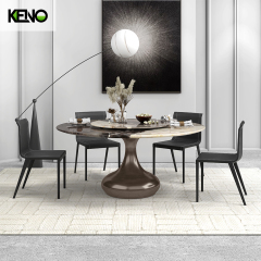 Oriental Design Teardrop Shape 59" Pedestal Dining Table with Rotating Tray for 4-8 People Nordic Style