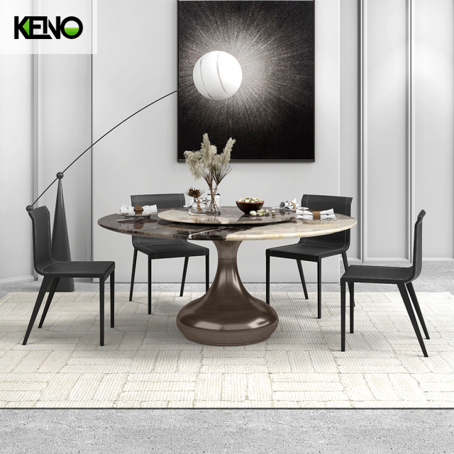 Oriental Design Teardrop Shape 59" Pedestal Dining Table with Rotating Tray for 4-8 People Nordic Style