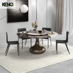 Oriental Design Teardrop Shape 59" Pedestal Dining Table with Rotating Tray for 4-8 People Nordic Style