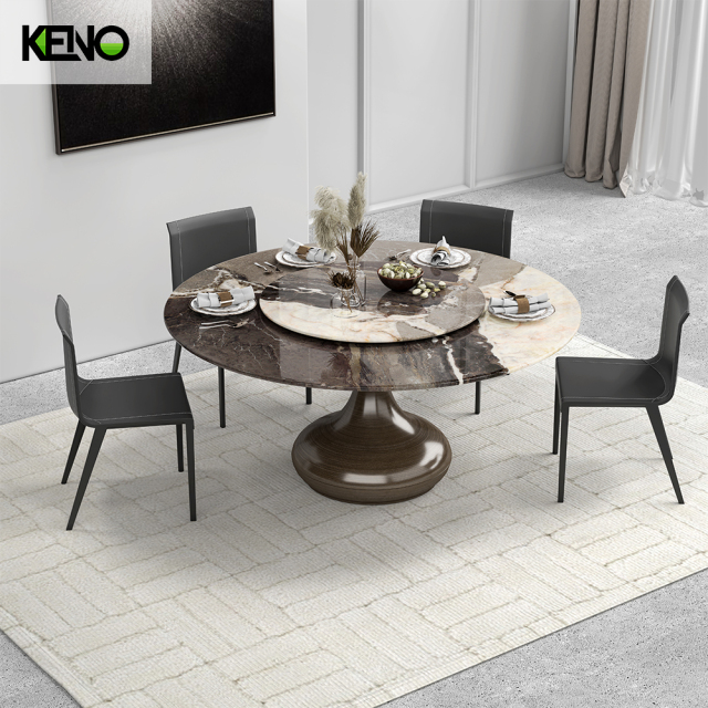 Oriental Design Teardrop Shape 59" Pedestal Dining Table with Rotating Tray for 4-8 People Nordic Style