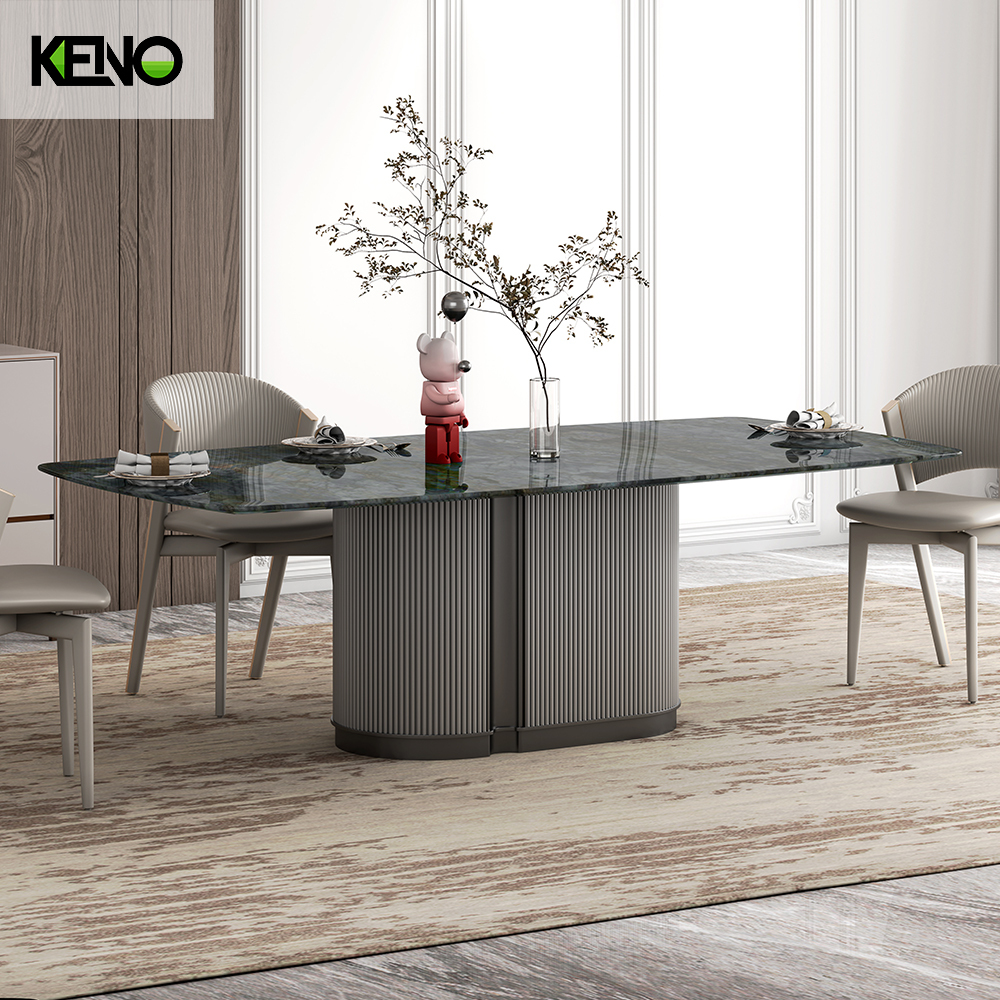 Aluminum Alloy Steel Legs Compact Dining Room Furniture Blue Jade Table 8-10 Chairs Set and Coffee Table