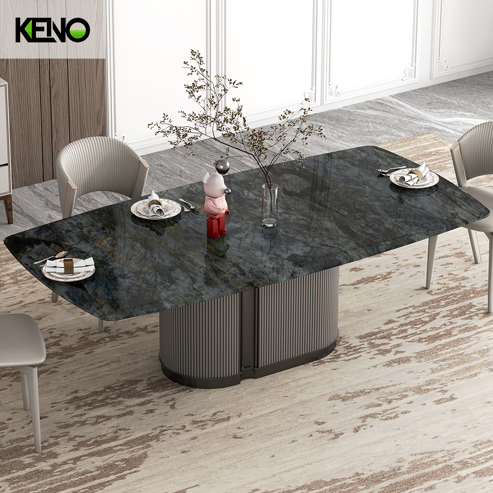 Aluminum Alloy Steel Legs Compact Dining Room Furniture Blue Jade Table 8-10 Chairs Set and Coffee Table