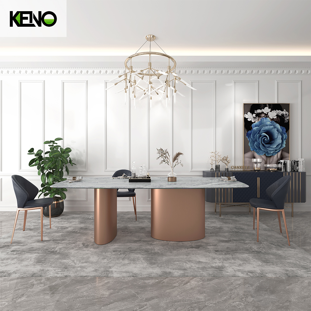 Luxury White Gold Large Outdoor Dining Set Marble Table French