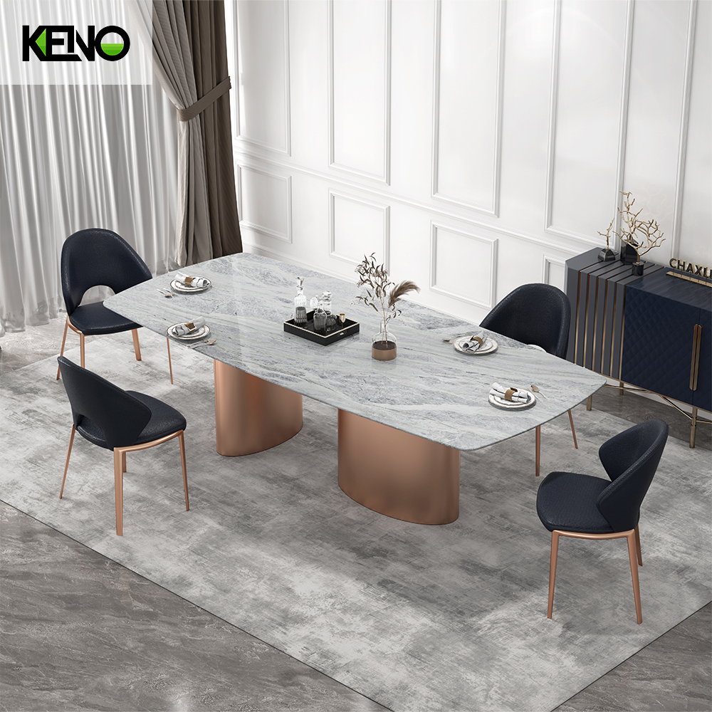 Luxury White Gold Large Outdoor Dining Set Marble Table French