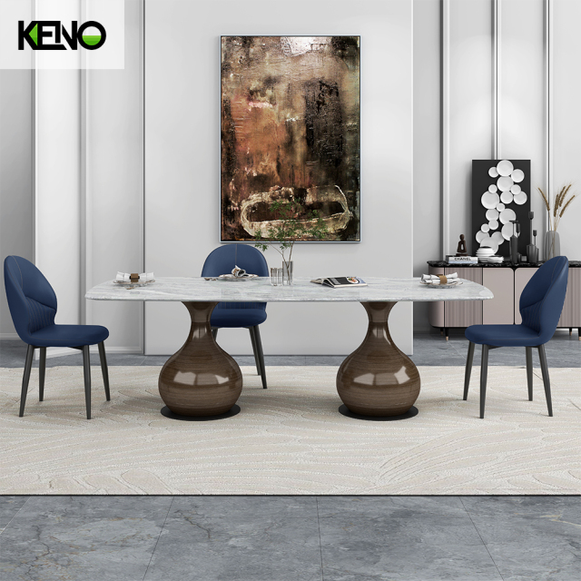 More Colours and Sizes Customisable Lucius Gothic Style White Quartz Dining Table Vase Design Base Long Shape Dining Table