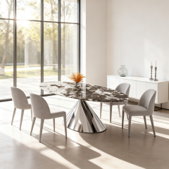 Stainless Steel Legs Natural Marble Dine Table