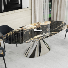 Stainless Steel Legs Natural Marble Dine Table
