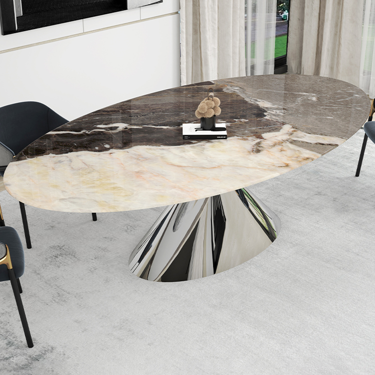 Table à manger en marbre naturel avec pieds en acier inoxydable