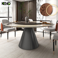 黑钢底座懒人苏珊大理石圆形餐桌