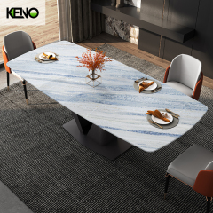 Modern Rectangular 79" Marble Dining Table Black Metal π-Base White Marble Dining Table