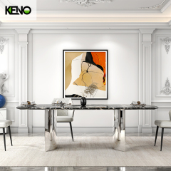 طقم أثاث غرفة طعام عصري مكون من 5/7 قطع مع كراسي مبطنة باللون البيج وطاولة من الرخام