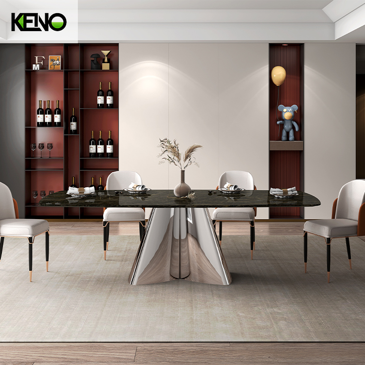 Comfortable Leather Dining Chair and Fixed Dining Table with Barrel Top in Marble Made in China  -  KENO