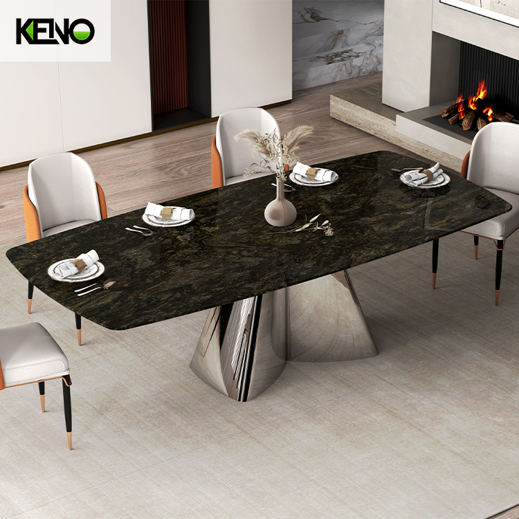 Comfortable Leather Dining Chair and Fixed Dining Table with Barrel Top in Marble Made in China  -  KENO