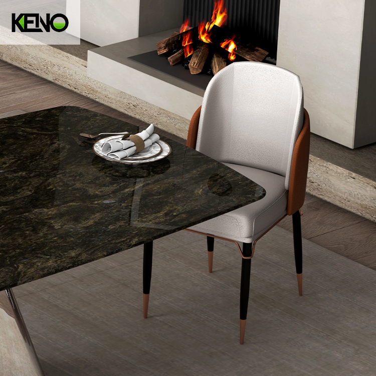 Comfortable Leather Dining Chair and Fixed Dining Table with Barrel Top in Marble Made in China  -  KENO