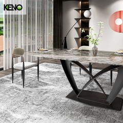 طاولة طعام إنفينيتي بقاعدة فراشة من الفولاذ المقاوم للصدأ باللون الأسود غير اللامع للمنزل والشقق الصغيرة وغرفة الطعام