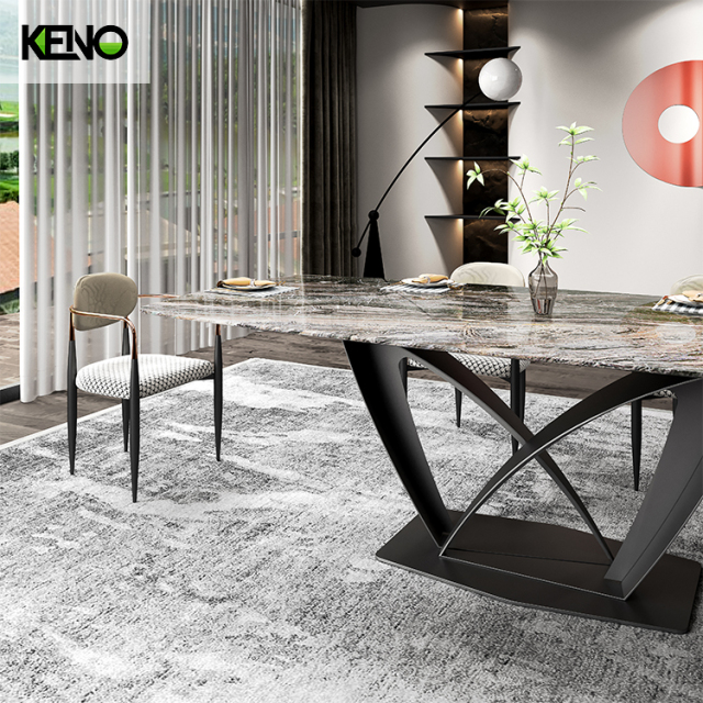 طاولة طعام إنفينيتي بقاعدة فراشة من الفولاذ المقاوم للصدأ باللون الأسود غير اللامع للمنزل والشقق الصغيرة وغرفة الطعام