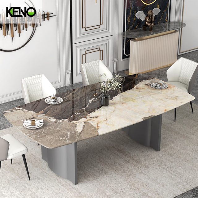 طاولة اجتماعات مكتبية، طاولة طعام مستطيلة بسيطة من الأردواز، أثاث غرفة طعام عصري