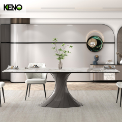 意大利轻奢岩板餐桌 Pandora 奢华玻璃纤维底座长方形石材餐桌带固定桌面