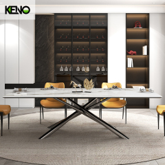 Steel Base Kitchen Table and Chairs, Transformation Dining Table Industrial Stone Table in White for Dining Room