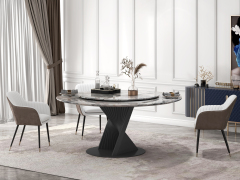 Metal Golden Base 6 Seater Round Marble Dining Table with Inbuilt Lazy Susan