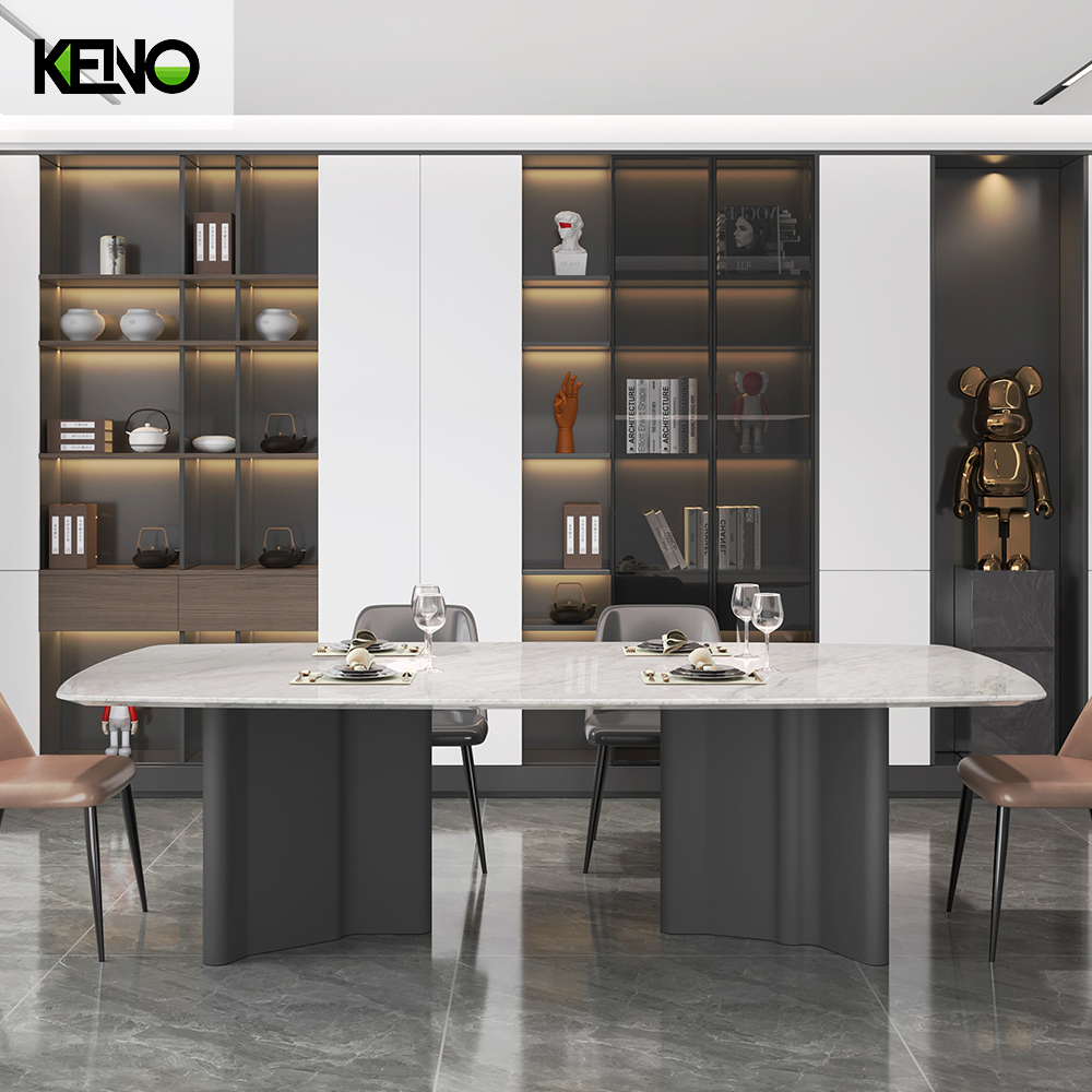 Black Sand Color Table Leg Home Furniture Dining Room Marble Dining Table Set with Chairs