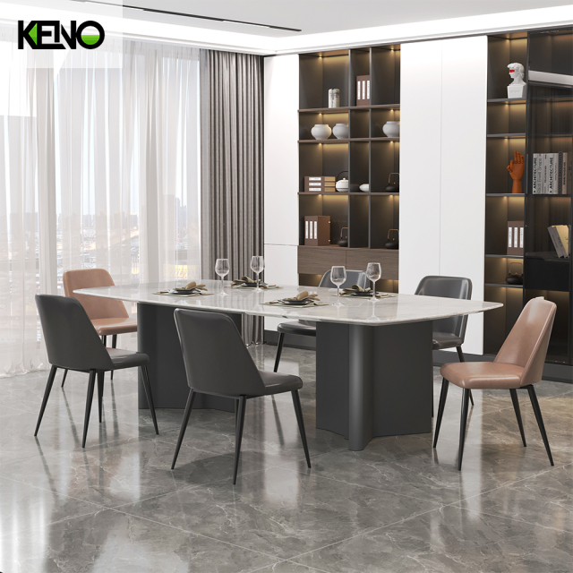 Black Sand Color Table Leg Home Furniture Dining Room Marble Dining Table Set with Chairs