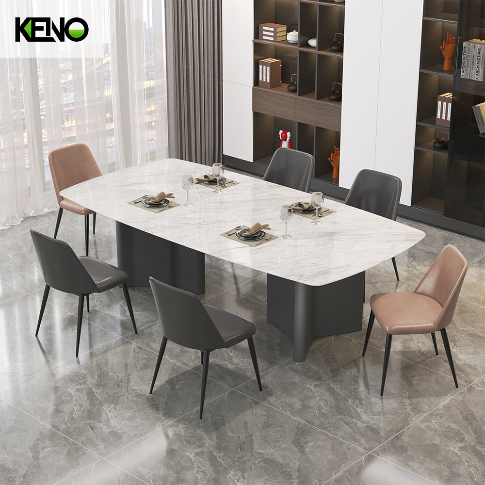 Black Sand Color Table Leg Home Furniture Dining Room Marble Dining Table Set with Chairs