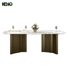 Bronze Table Leg Home Furniture Dining Room Marble Dining Table Set with Chairs