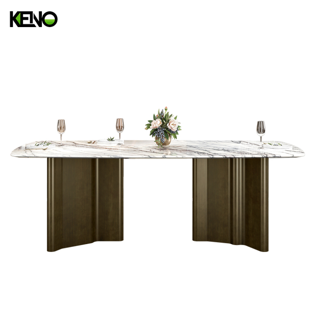Bronze Table Leg Home Furniture Dining Room Marble Dining Table Set with Chairs