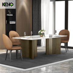 Bronze Table Leg Home Furniture Dining Room Marble Dining Table Set with Chairs