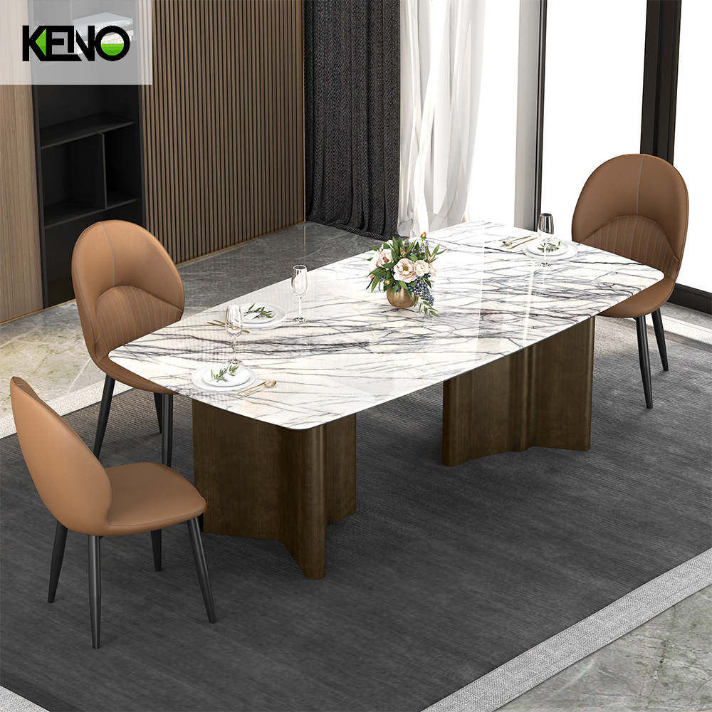 Bronze Table Leg Home Furniture Dining Room Marble Dining Table Set with Chairs