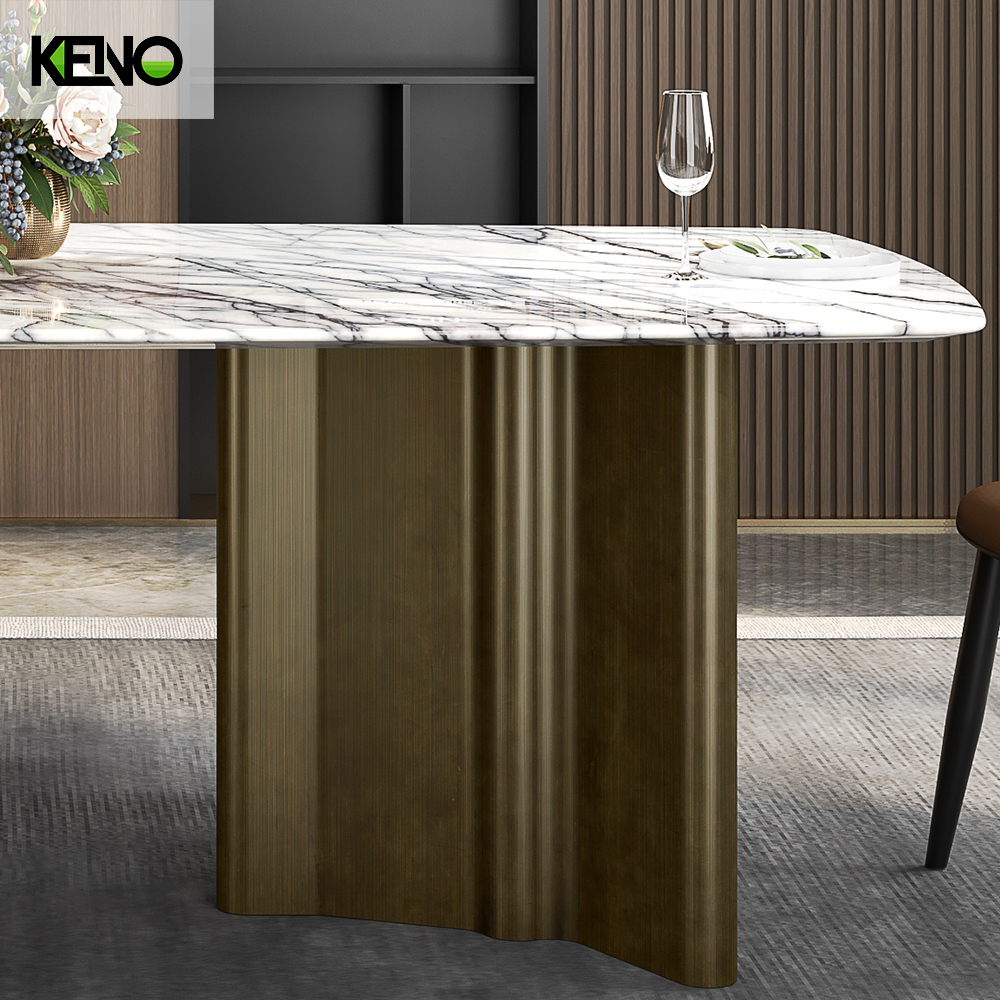 Bronze Table Leg Home Furniture Dining Room Marble Dining Table Set with Chairs