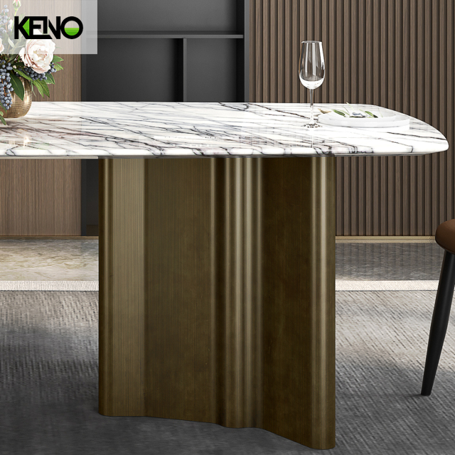 Bronze Table Leg Home Furniture Dining Room Marble Dining Table Set with Chairs