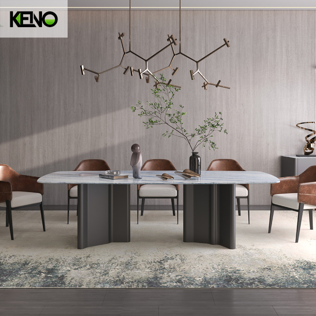 White Home Furniture Dining Room Marble Dining Table Set with 6 Chairs