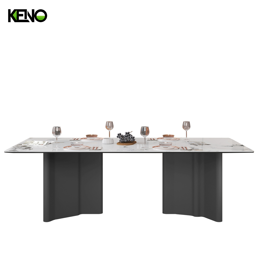 Hotel Furniture Black Sand Color Table Leg Dining Room Marble Dining Table