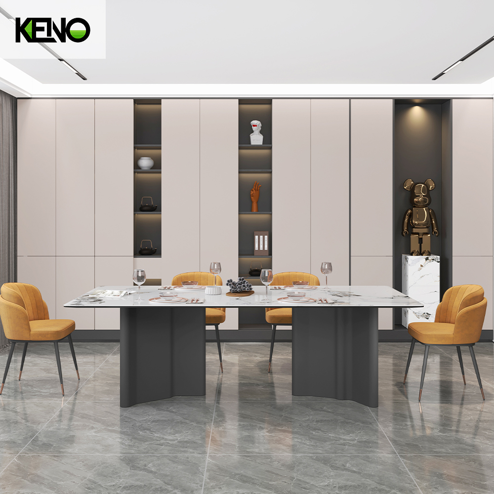 Hotel Furniture Black Sand Color Table Leg Dining Room Marble Dining Table