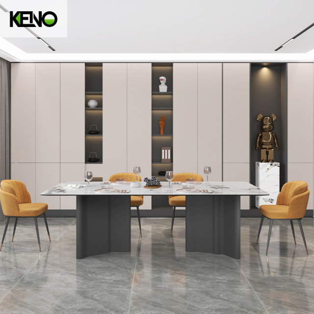 Hotel Furniture Black Sand Color Table Leg Dining Room Sintered Stone Dining Table