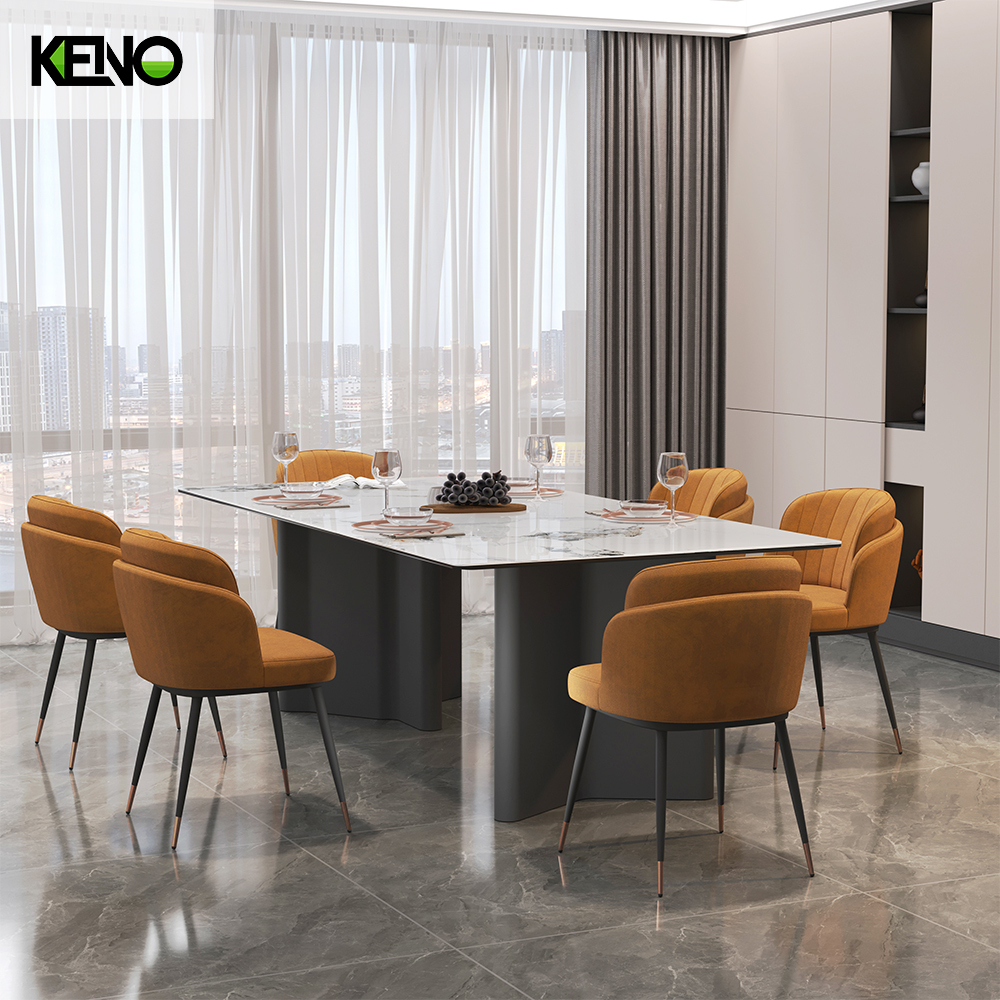 Hotel Furniture Black Sand Color Table Leg Dining Room Marble Dining Table