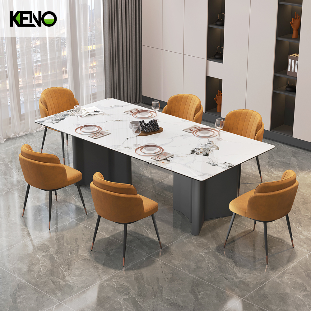 Hotel Furniture Black Sand Color Table Leg Dining Room Marble Dining Table