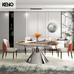 Luxurious Family Silver Color Table Leg Dining Room Marble Dining Table