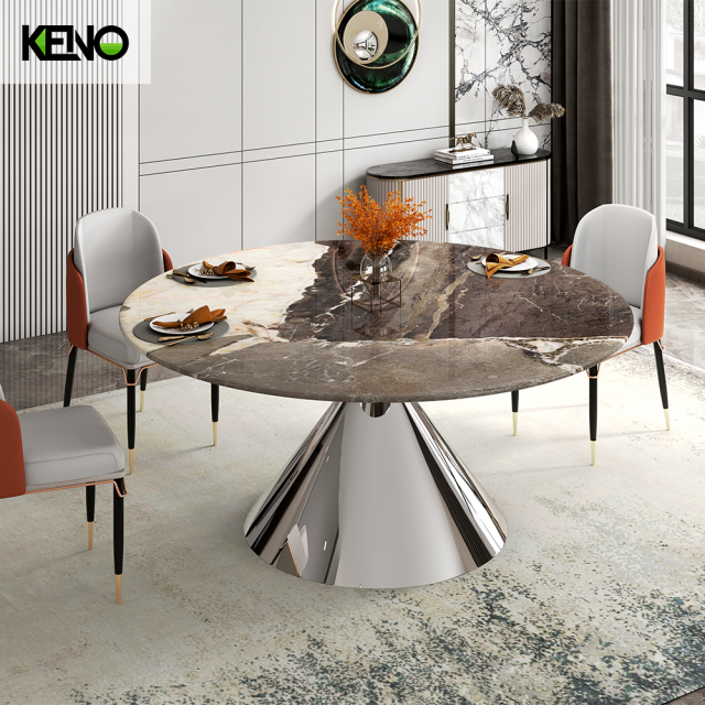 Luxurious Family Silver Color Table Leg Dining Room Marble Dining Table