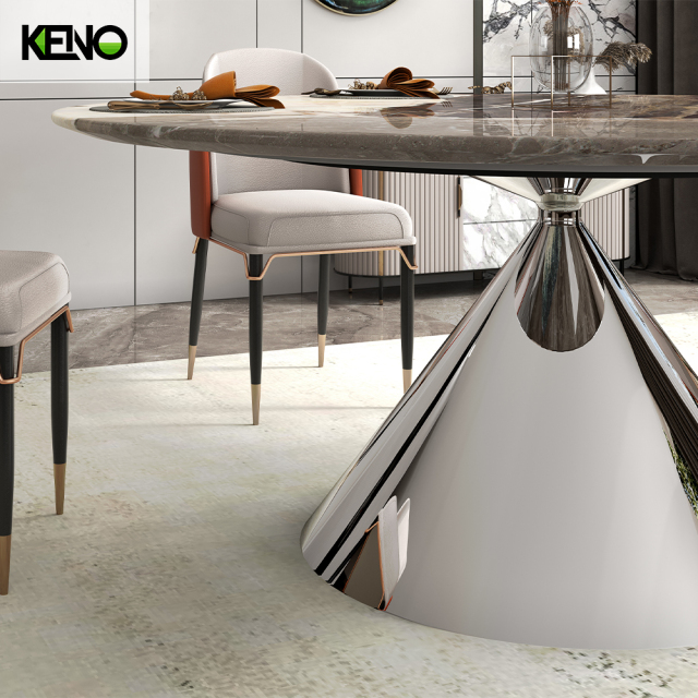 Luxurious Family Silver Color Table Leg Dining Room Marble Dining Table
