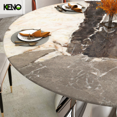 Luxurious Family Silver Color Table Leg Dining Room Marble Dining Table