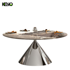 Luxurious Family Silver Color Table Leg Dining Room Marble Dining Table
