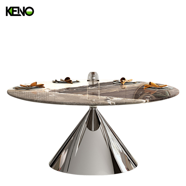 Luxurious Family Silver Color Table Leg Dining Room Marble Dining Table