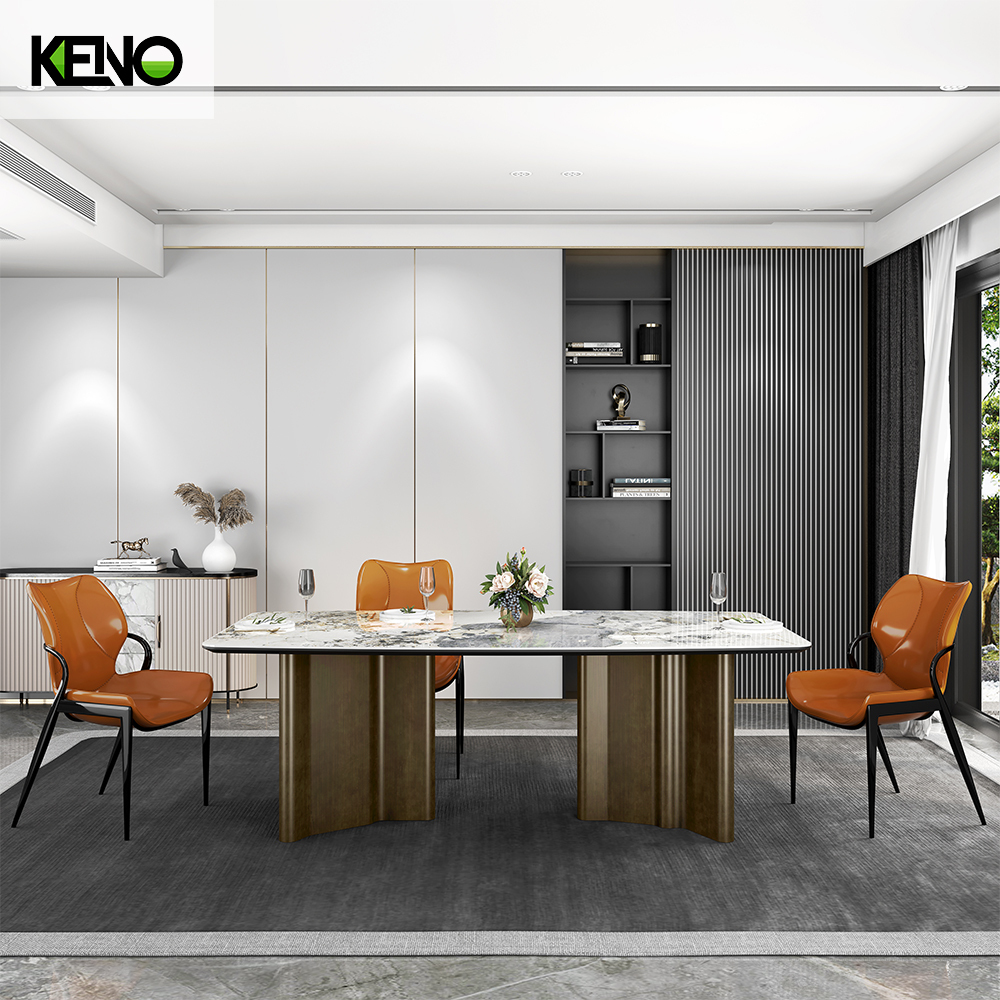 Bronze Color Table Leg Dining Room Sintered Stone Dining Table