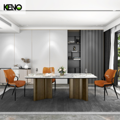 Bronze Color Table Leg Dining Room Sintered Stone Dining Table