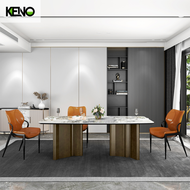 Bronze Color Table Leg Dining Room Sintered Stone Dining Table